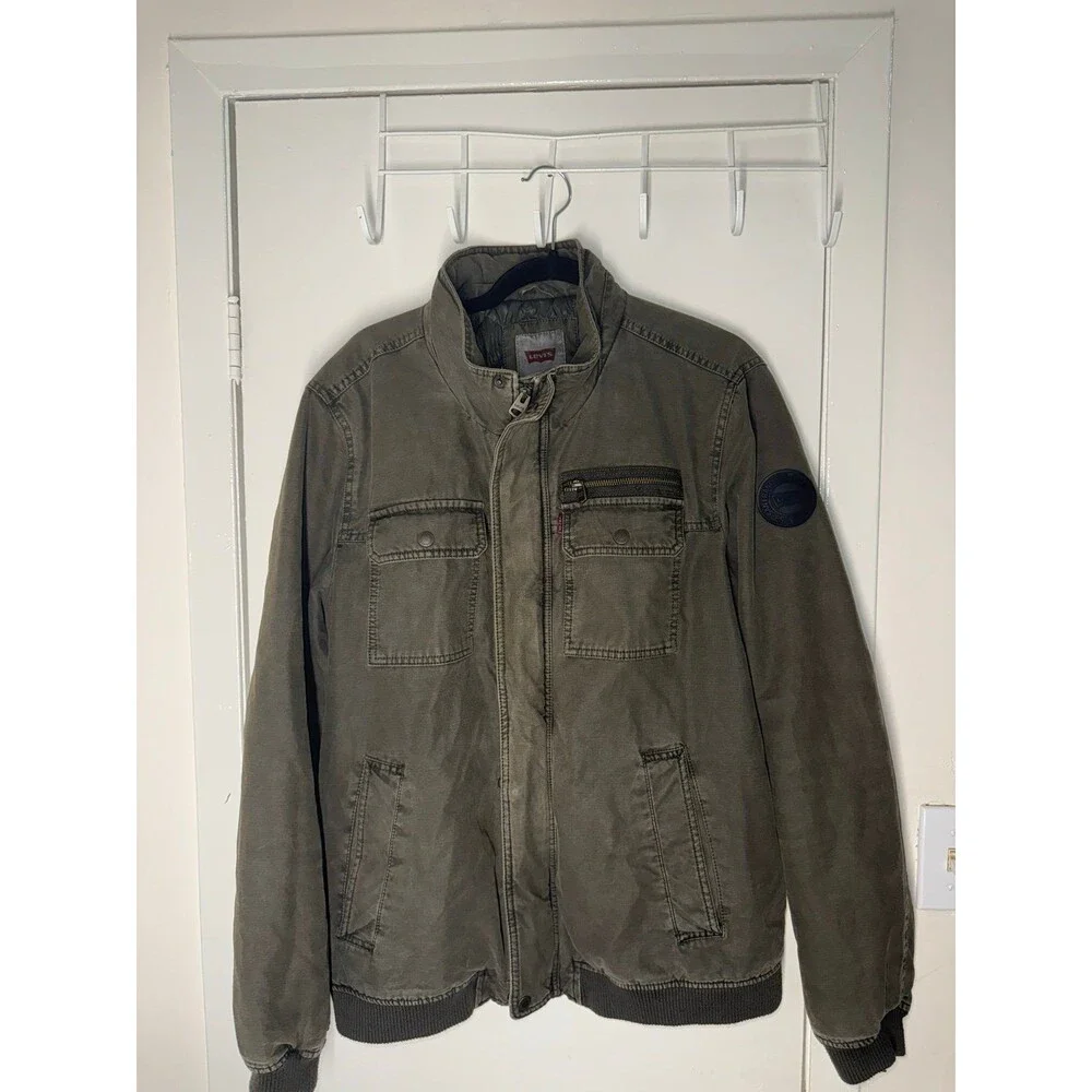 Rare Levis Mens Olive Green Quilted Military Field Utility Bomber jacket
